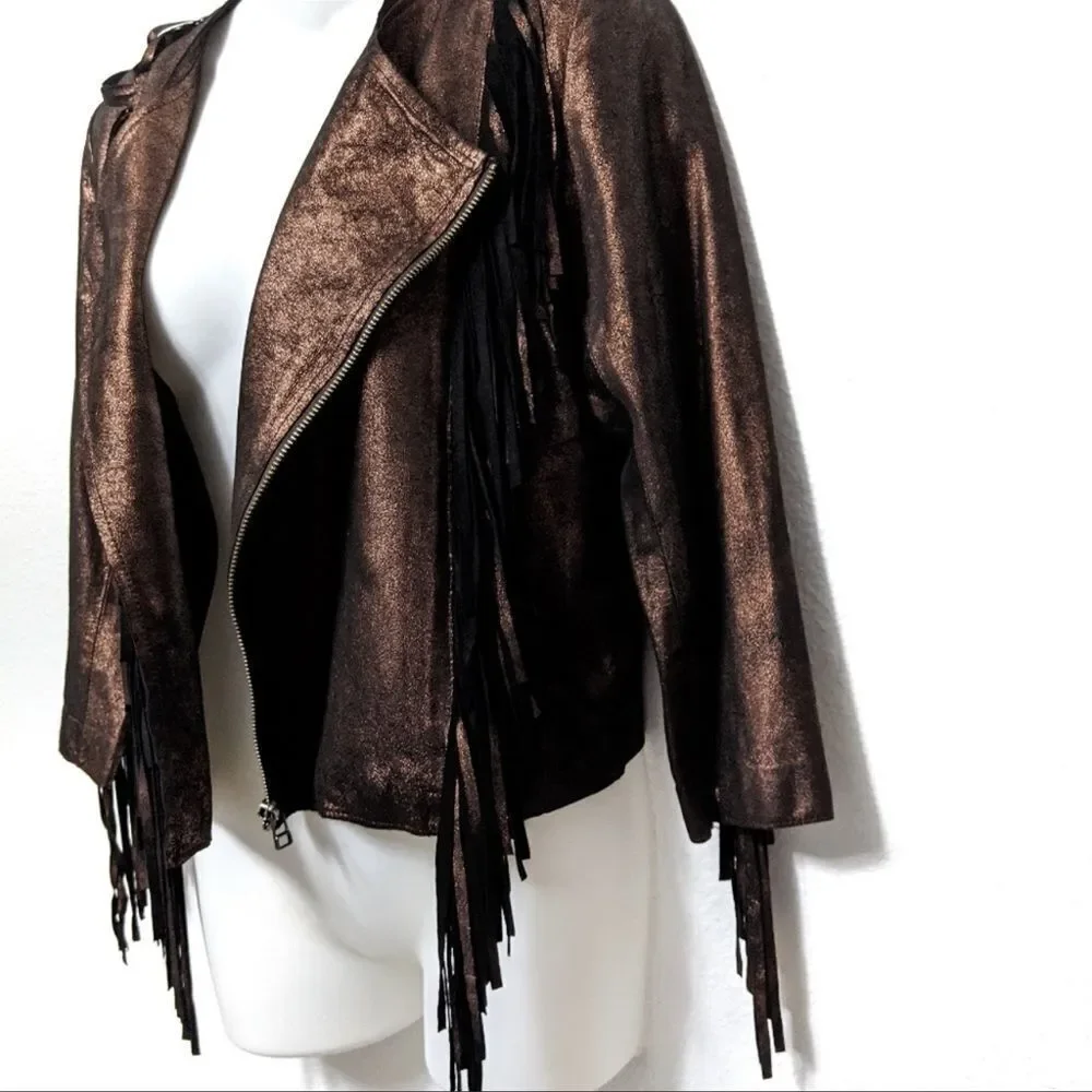 CLEOBELLA Everly Metallic Leather Fringe Jacket S - Picture 4 of 10